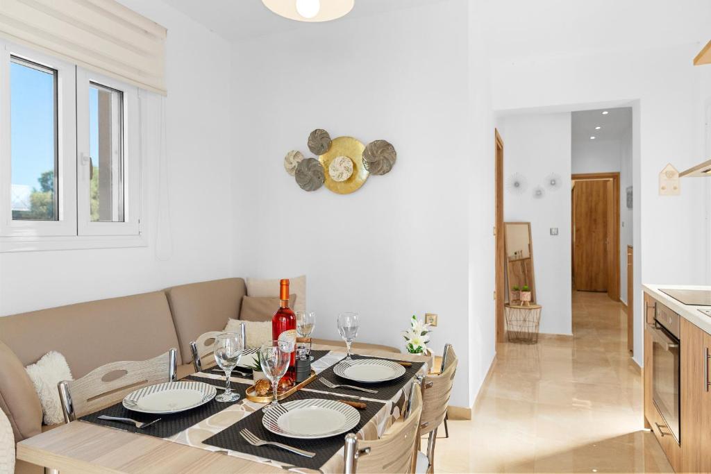 Cozy sofa in the open-plan kitchen and living area for relaxation